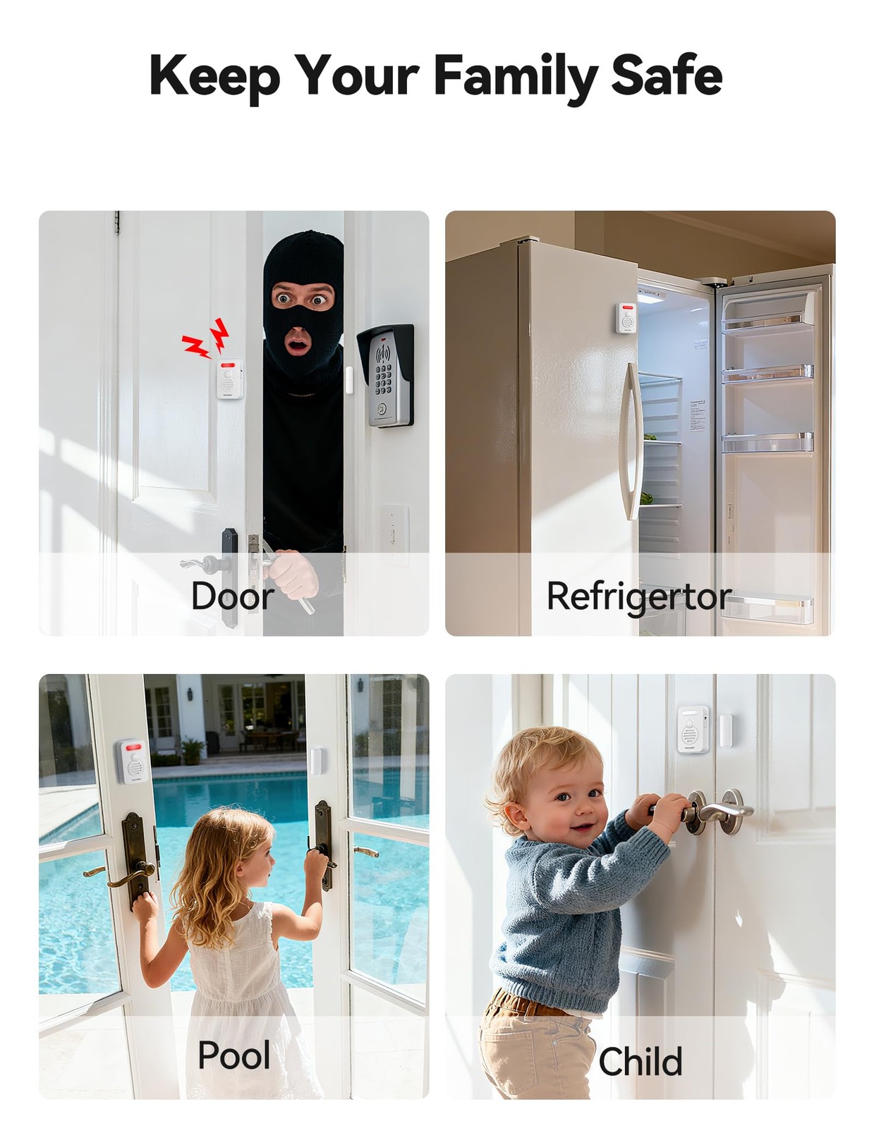 White Door Alarms for Kids Safety Window Security Sensor When Opened