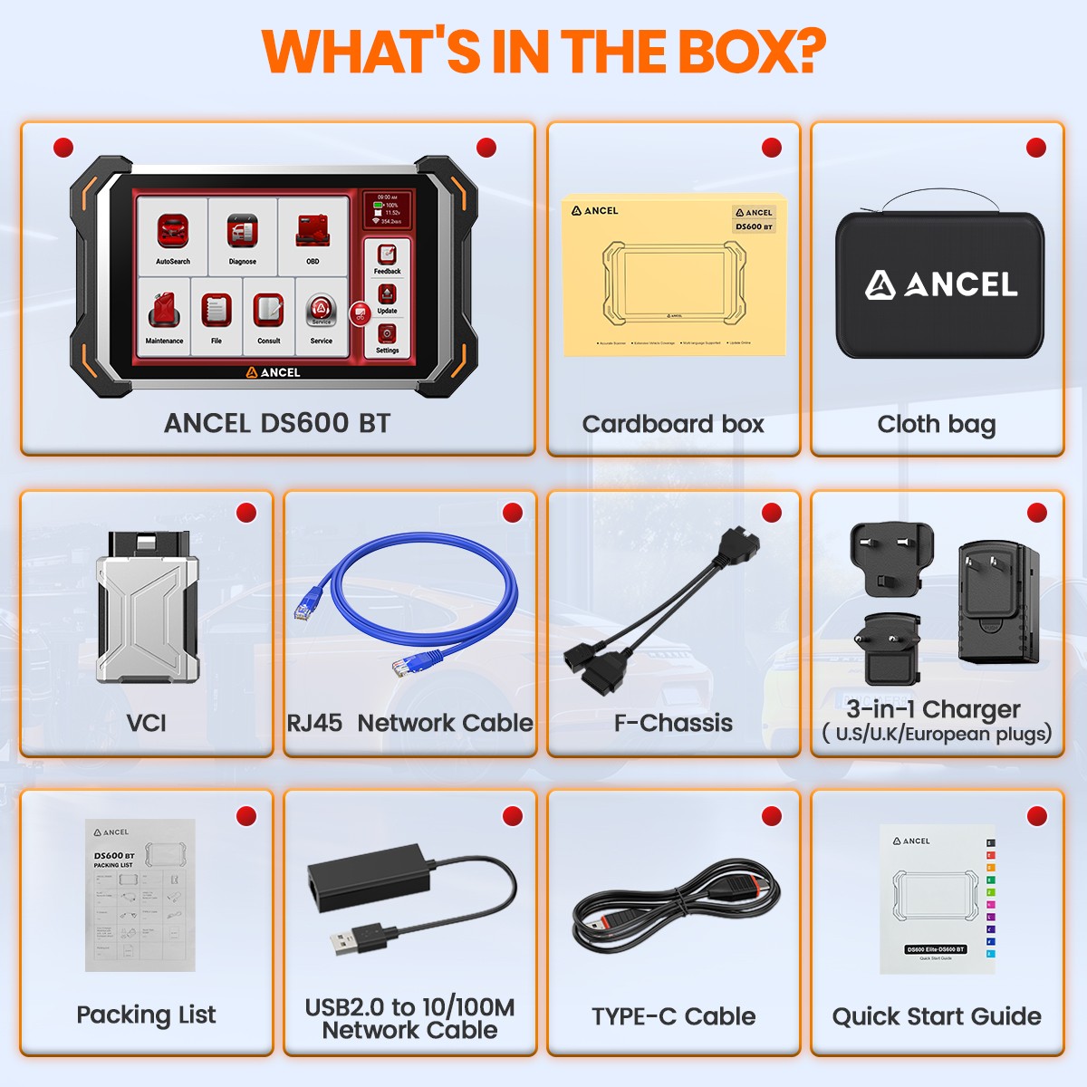 ANCEL DS600BT Car Diagnostic Tool Bidirectional OBD2 Scanner ECU Coding IMMO ABS