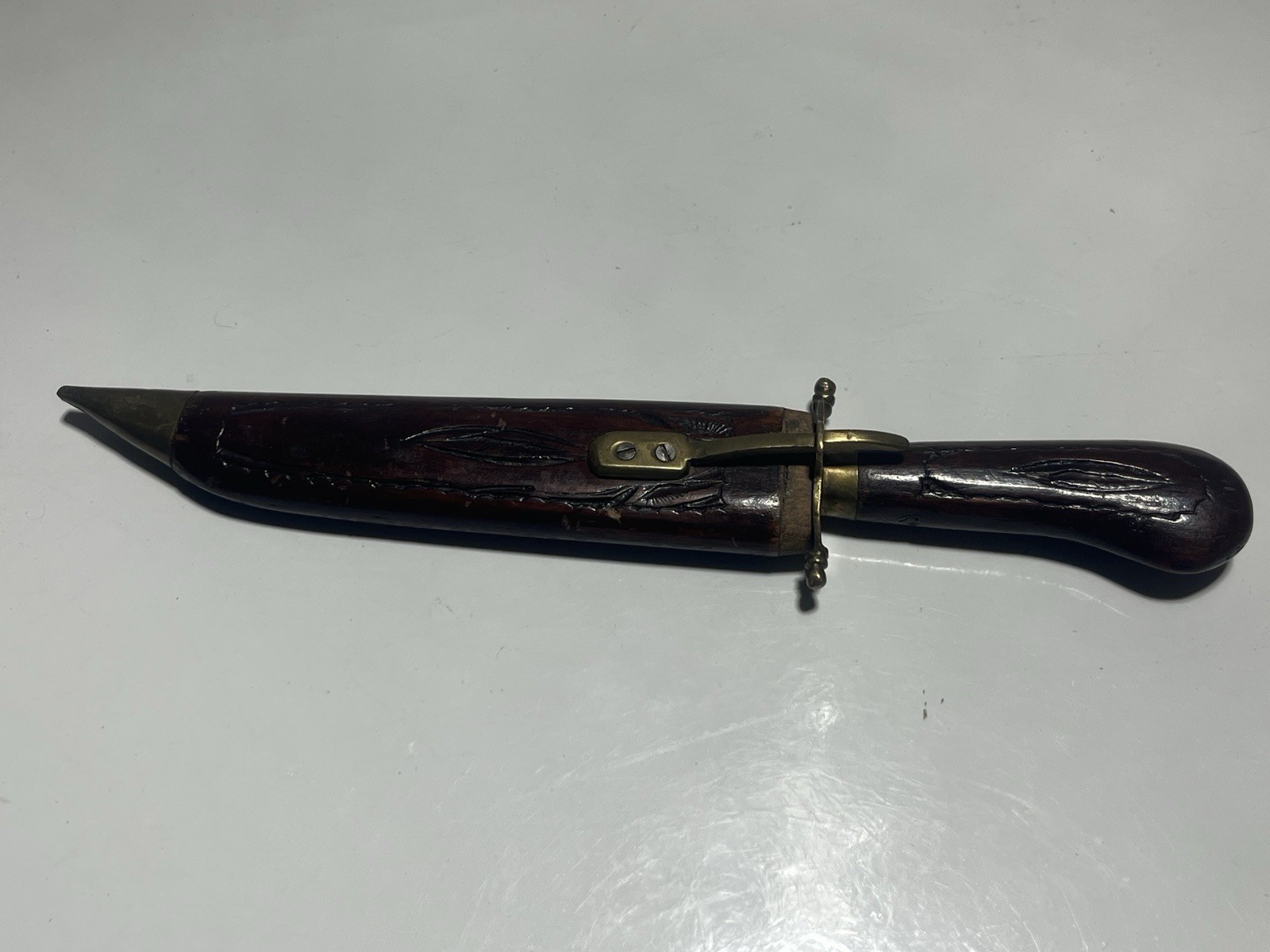 Vintage Indian Dagger Knife , Hand Carved Wooden Sheath , Decorative Knife
