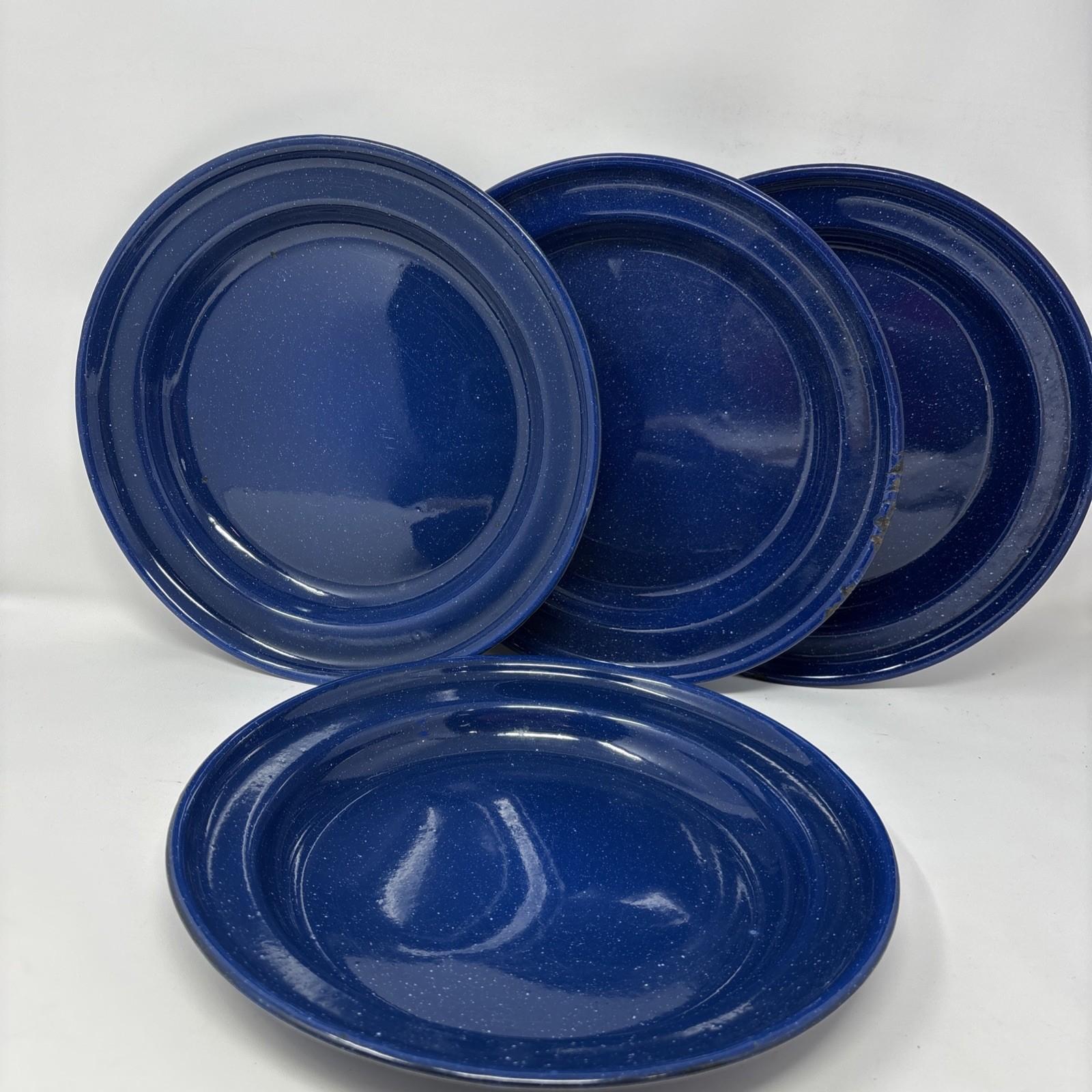 X4 Blue Speckled 10.5 " Enamel Granite Ware Dinner Plates  Camping  Farmhouse