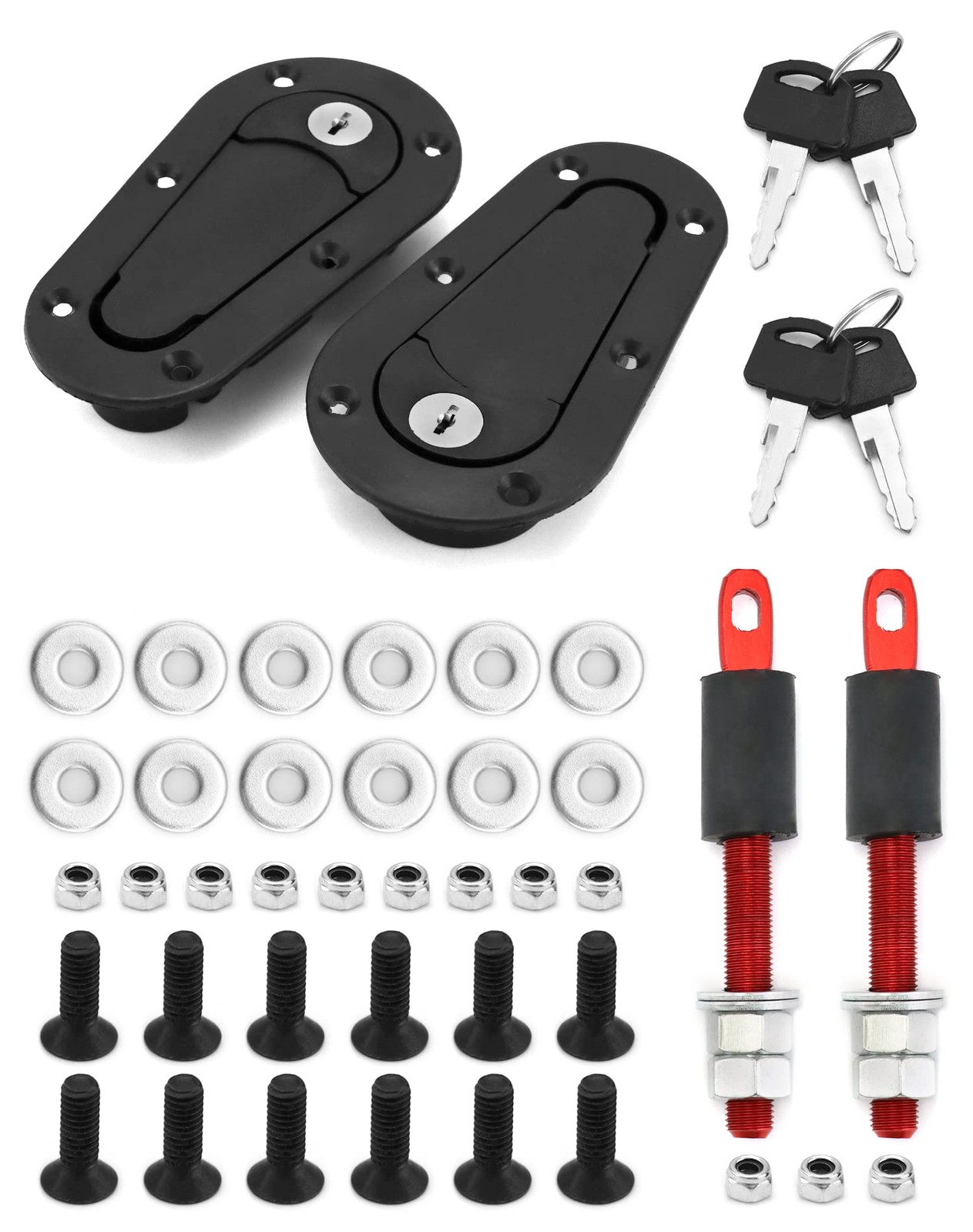 QWORK Flush Hood Latch and Pin Kit, Universal Racing Car One Size, Black