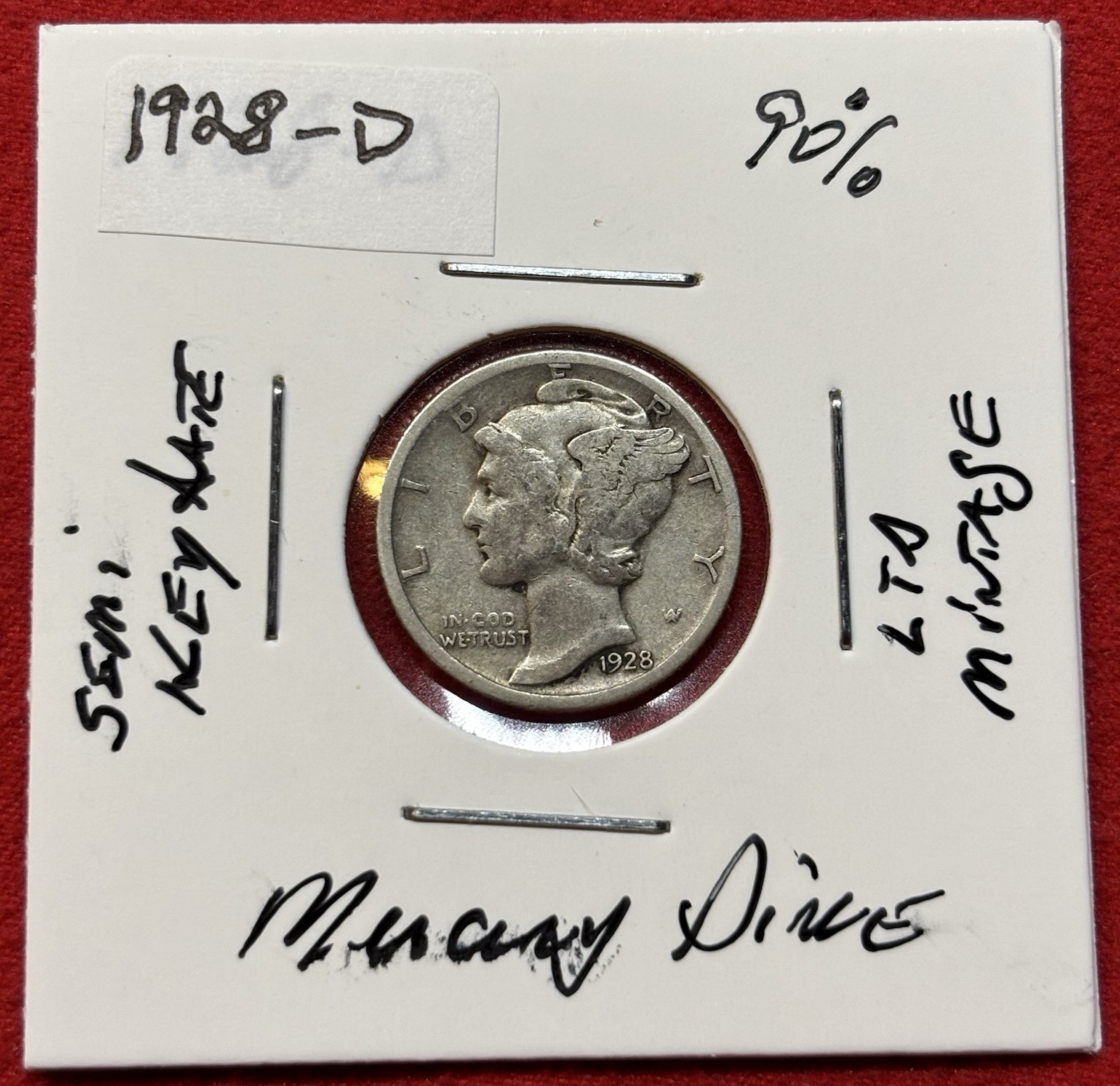 1928-D Mercury Dime-Semi Key Date-90%  Silver- Low Mintage and Strong Strike!
