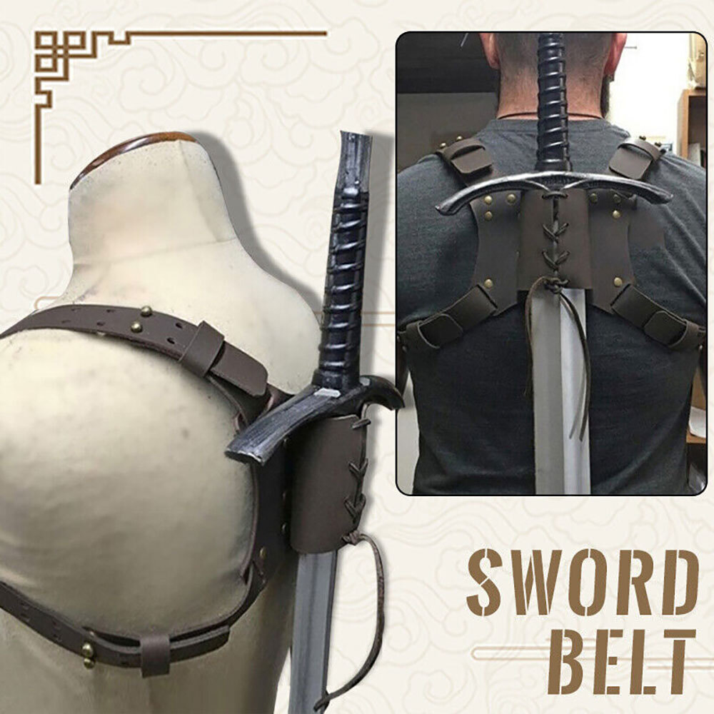 USA Retro Medieval PU Leather Back Sword Holder Back Scabbard Warrior Cosplay