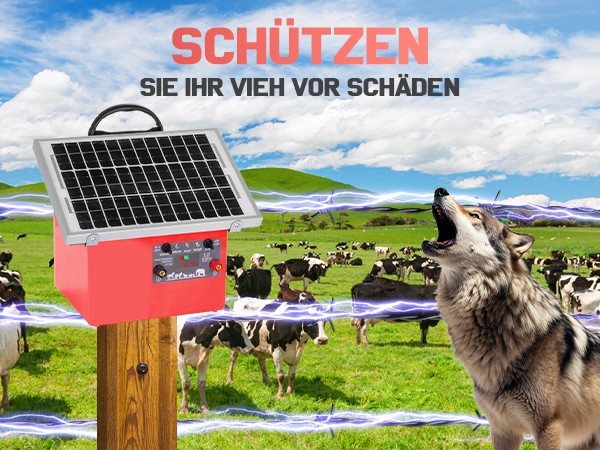 Solar Fence Charger 0.5 J for up to 32km 9500V with Battery for Livestock Farm