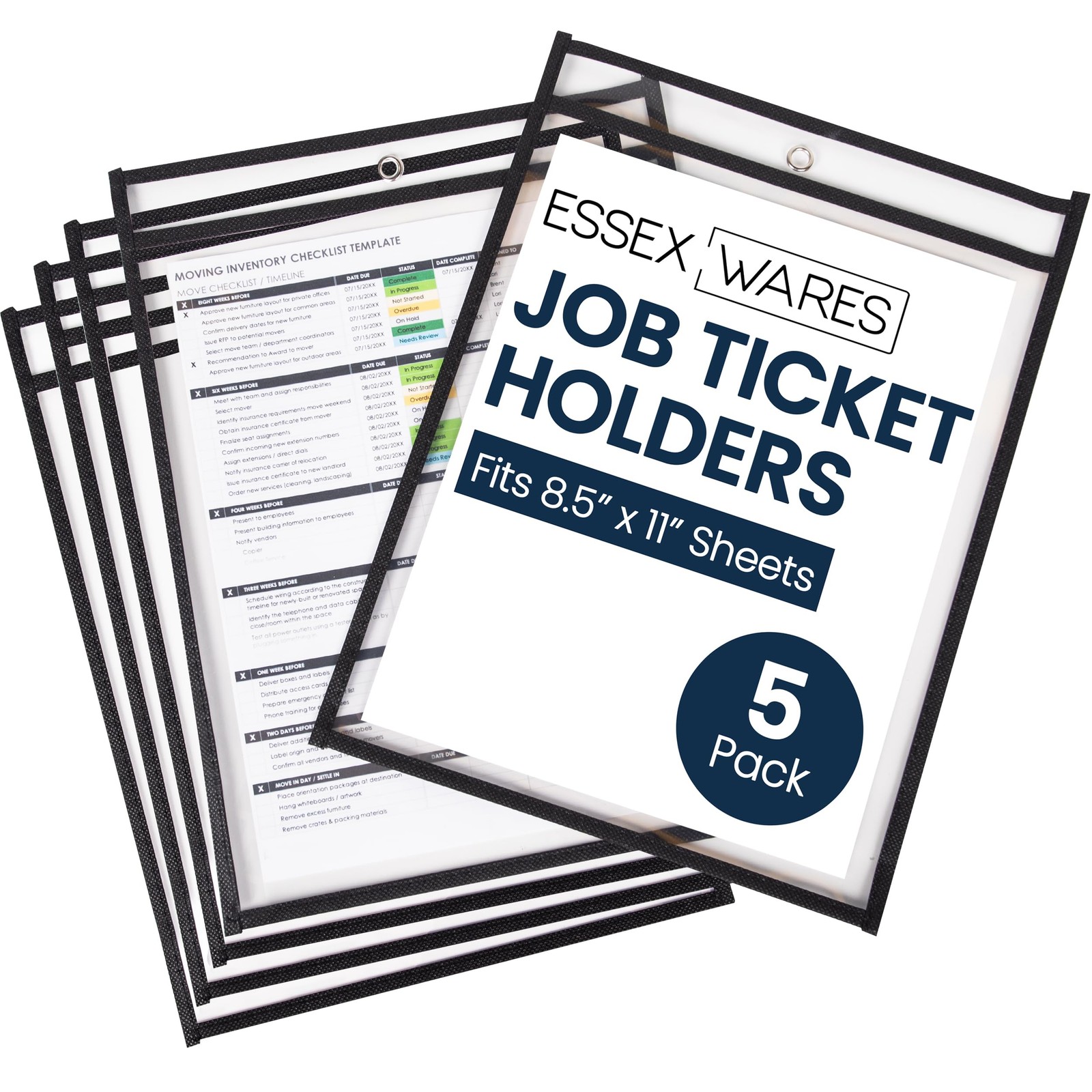 Essex Wares - 5 Pack, Black, Job Ticket Holders, 10" Wide x 13.5" Tall Black