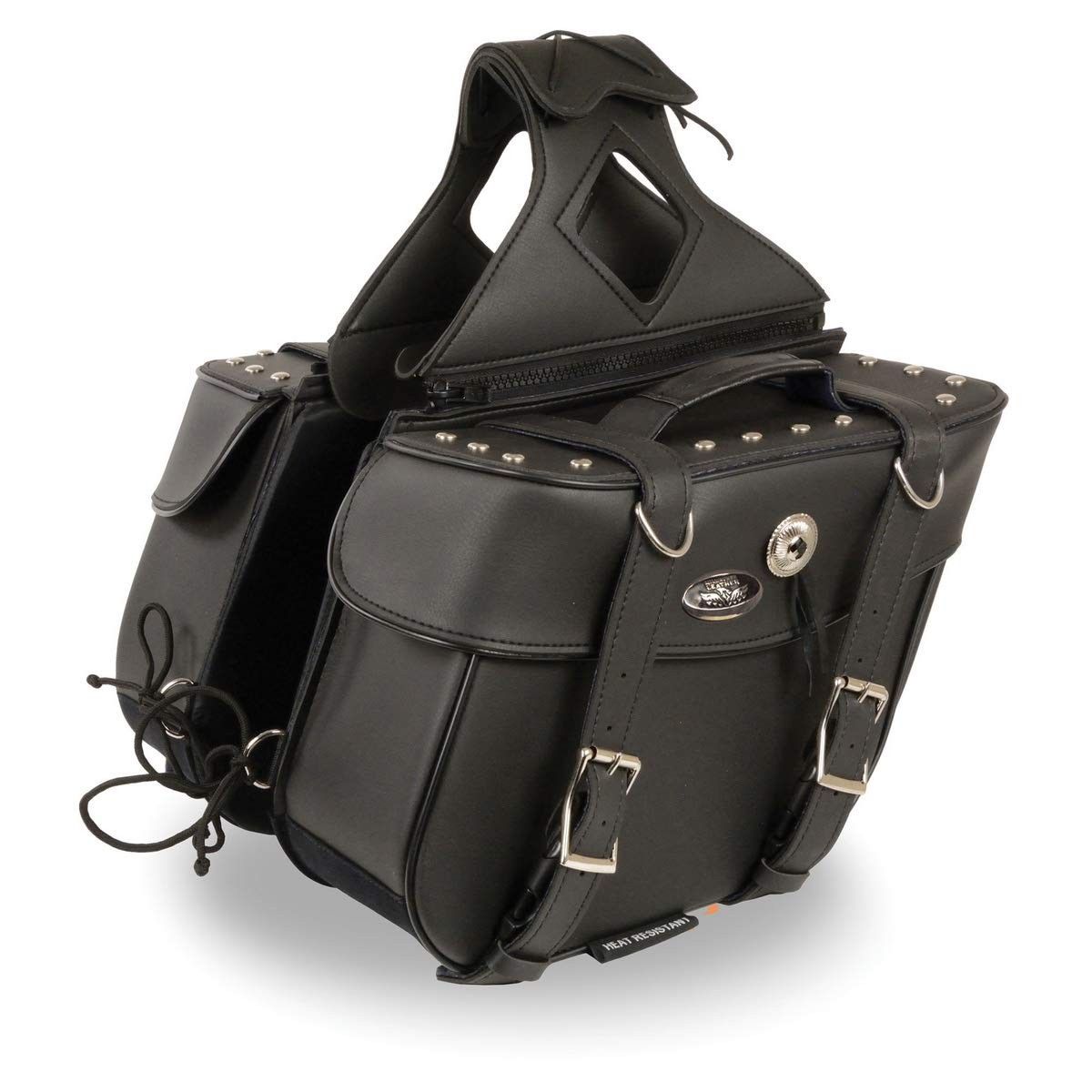 SH629ZB Black Zip-Off PVC Motorcycle Throw Over Saddlebags with Rivets - One ...