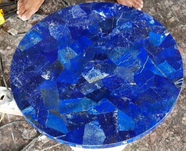 Lapis Lazuli Stone Coffee Table Top, Blue Marble Gemstone Center Table Top Decor