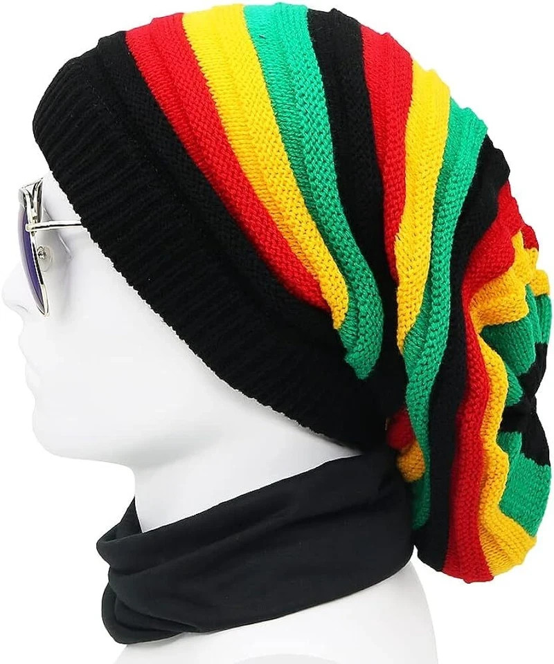 Unisex Jamaica Reggae Cap Rasta Slinky Beanie Multi-Colour Striped Slouchy...