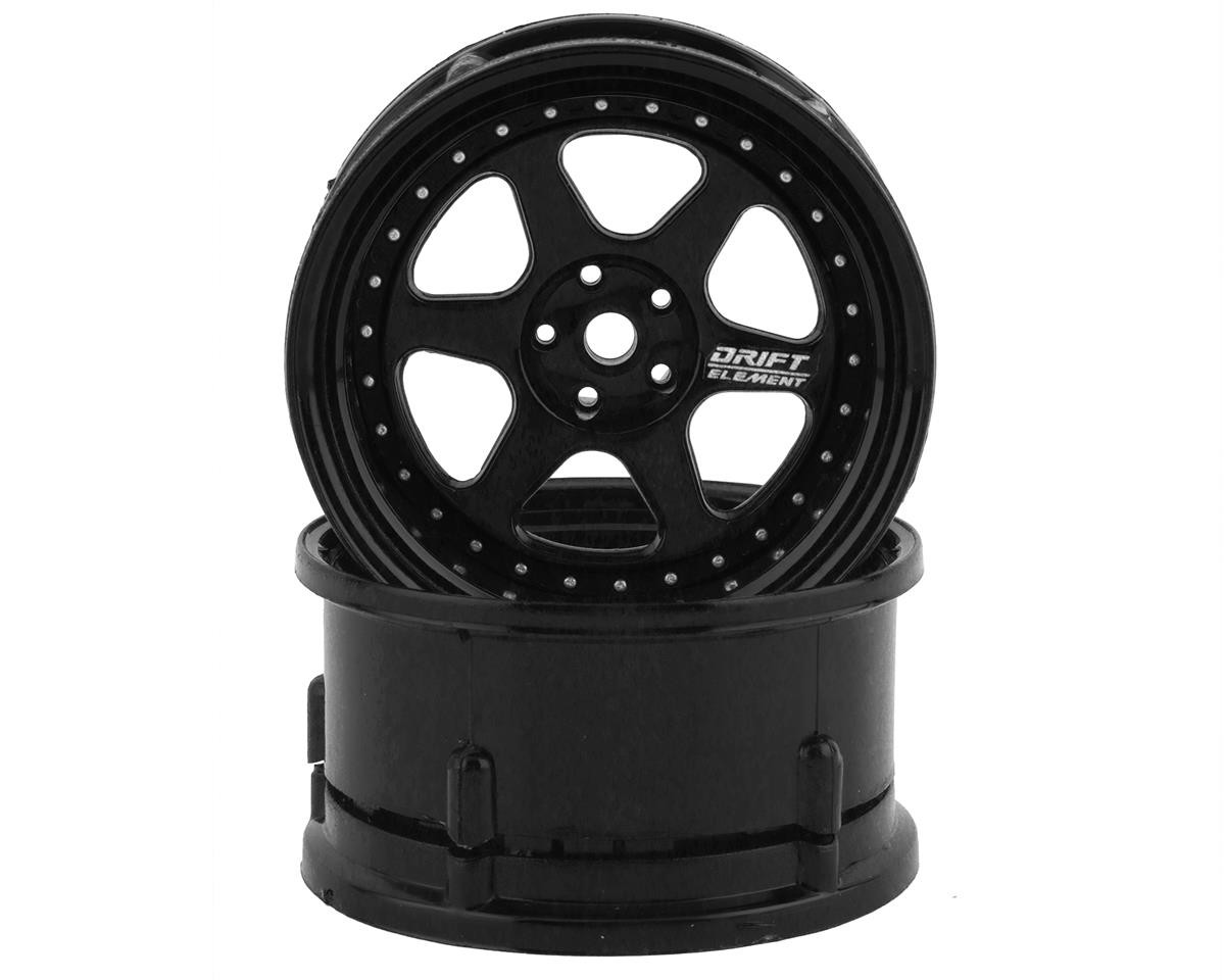 DS Racing Drift Element 6 Spoke Drift Wheels (Triple Black w/Silver Rivets) (2)