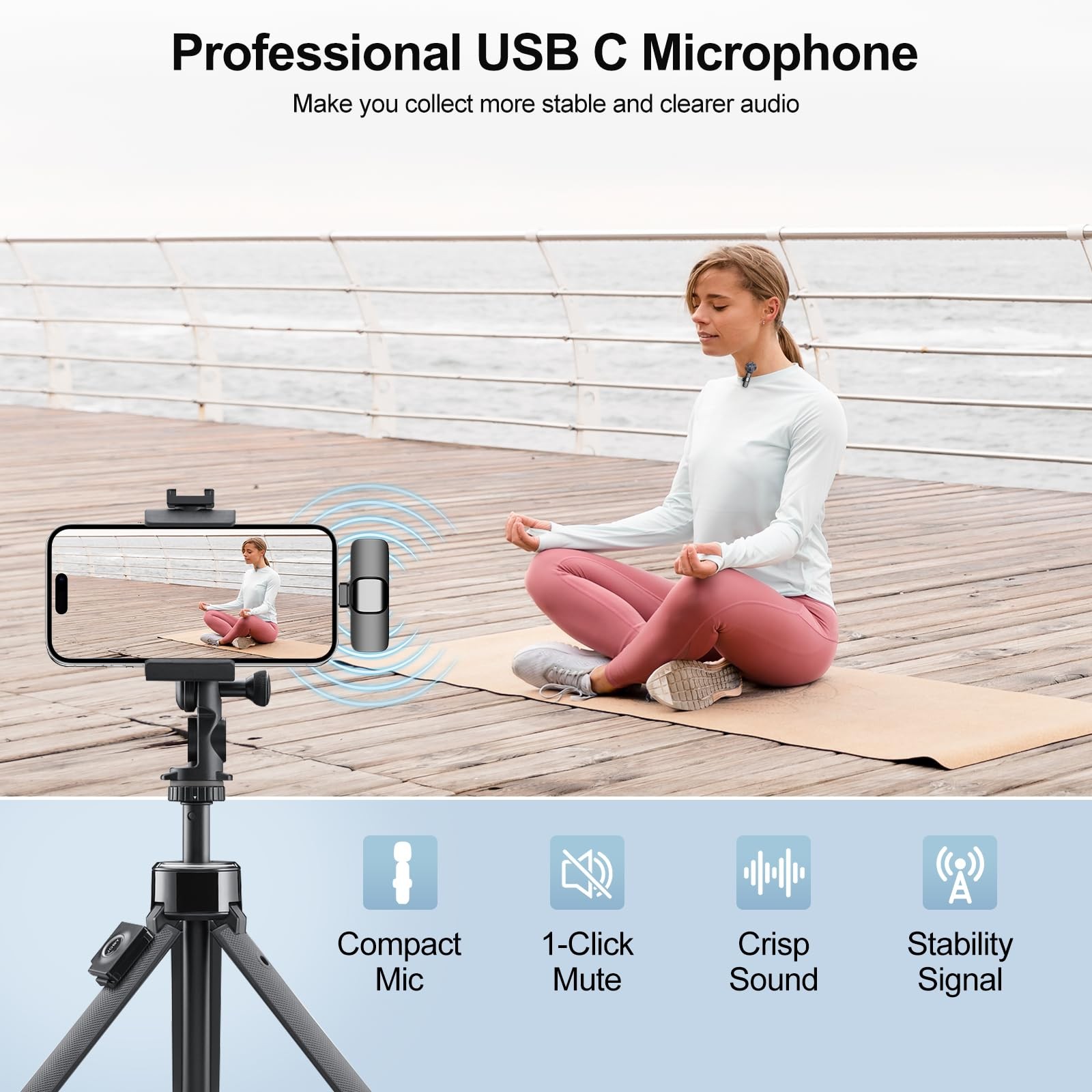 PoP voice USB C Mini Wireless Lavalier Microphone for iPhone/Android, Lapel M...