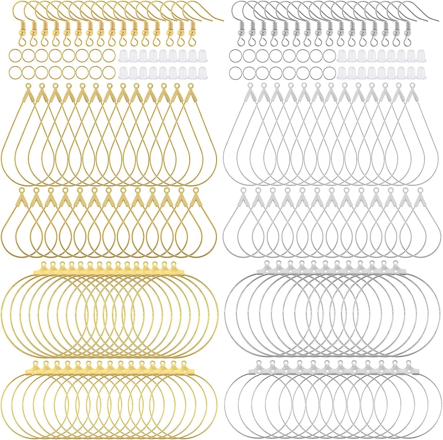 200PCS Earring Making Kit Beading Hoop Finding Open Hoops Bulk Wire for DIY