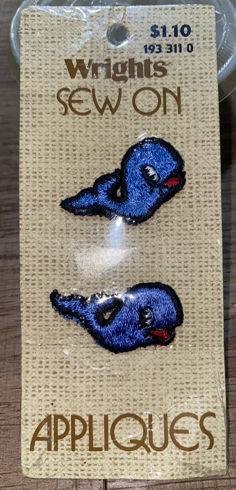 Wrights See On Appliqués Blue Whale Vintage NOS