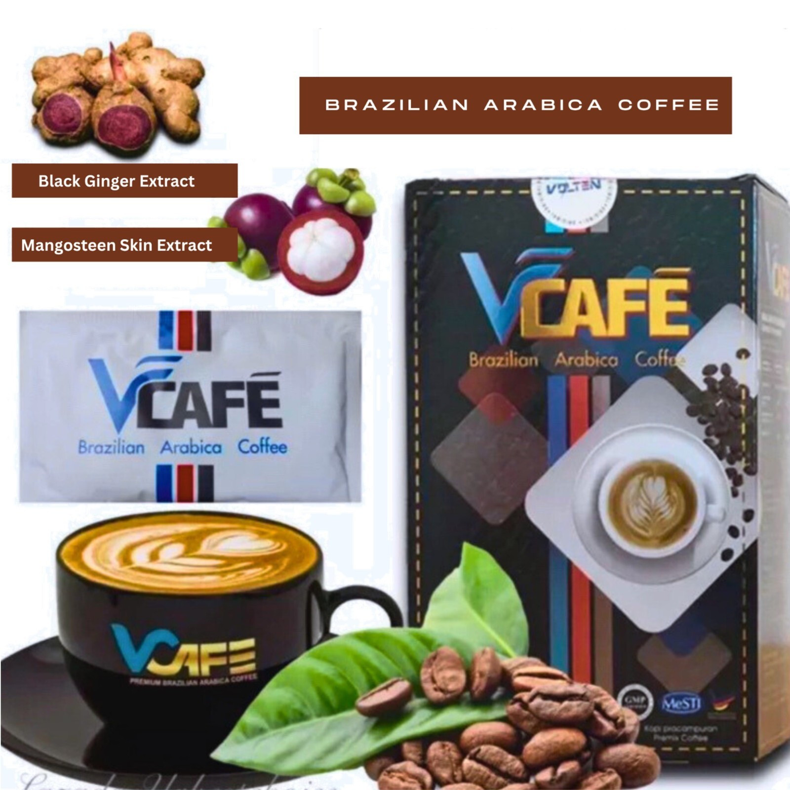 [Free Ship] Volten Vcafe Brazilian Arabica Coffee Black Tea Cafe (Halal)