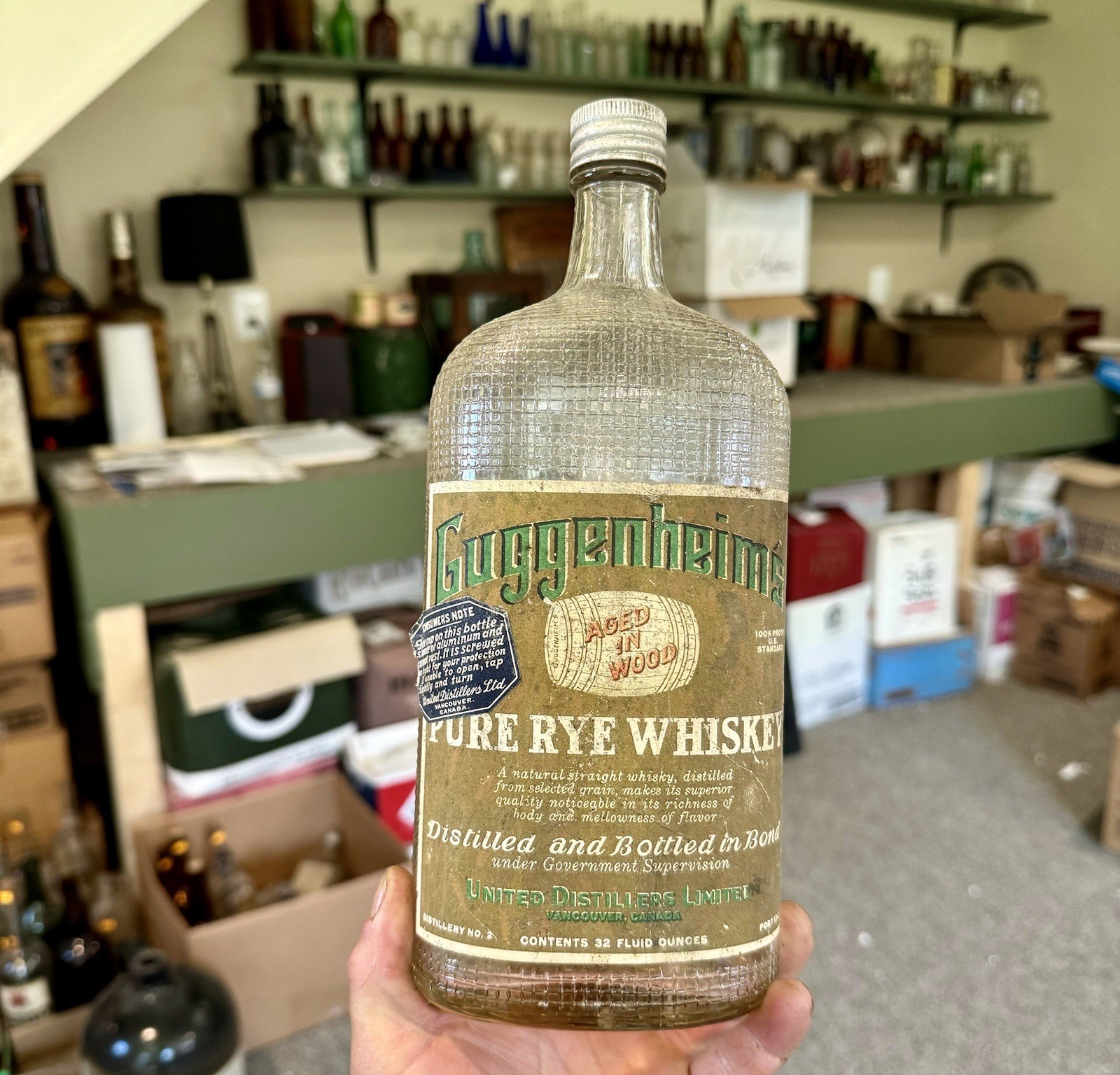 Guggenheim’s Pure Rye Whiskey United Distillers Vancouver Canada Labeled Bottle