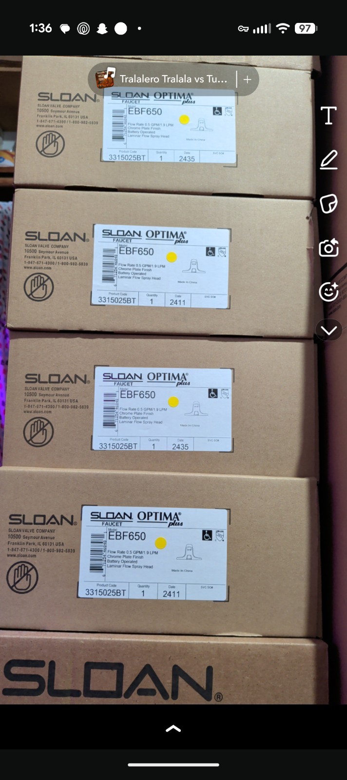 Sloan Optima Plus EBF650 Touchless Sensor Bathroom Faucet (Missing Controller)