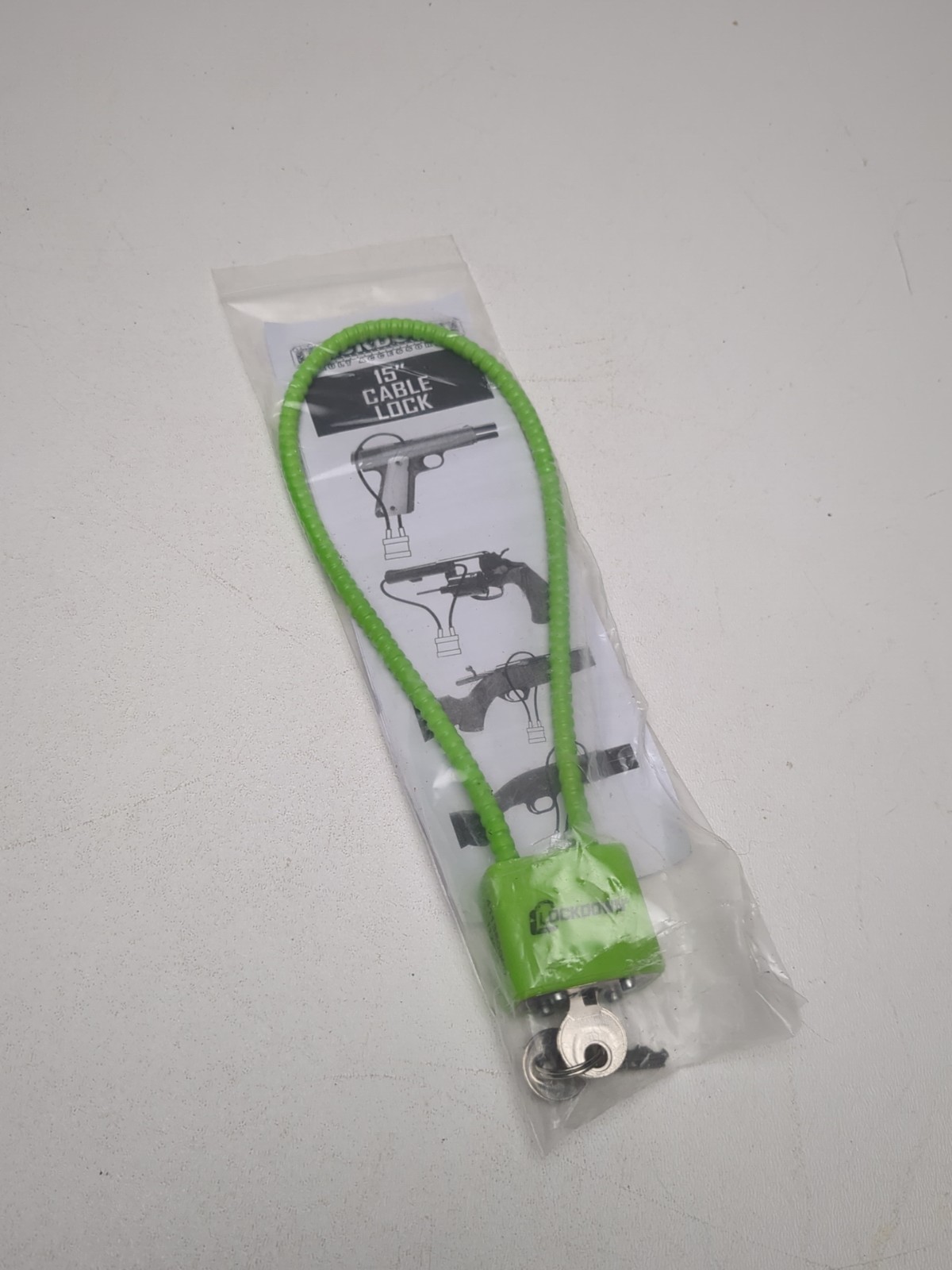 Lockdown Firearm Cable Lock Handgun Rifle Shotgun Gun 15” Green w/ 2 Keys Sealed