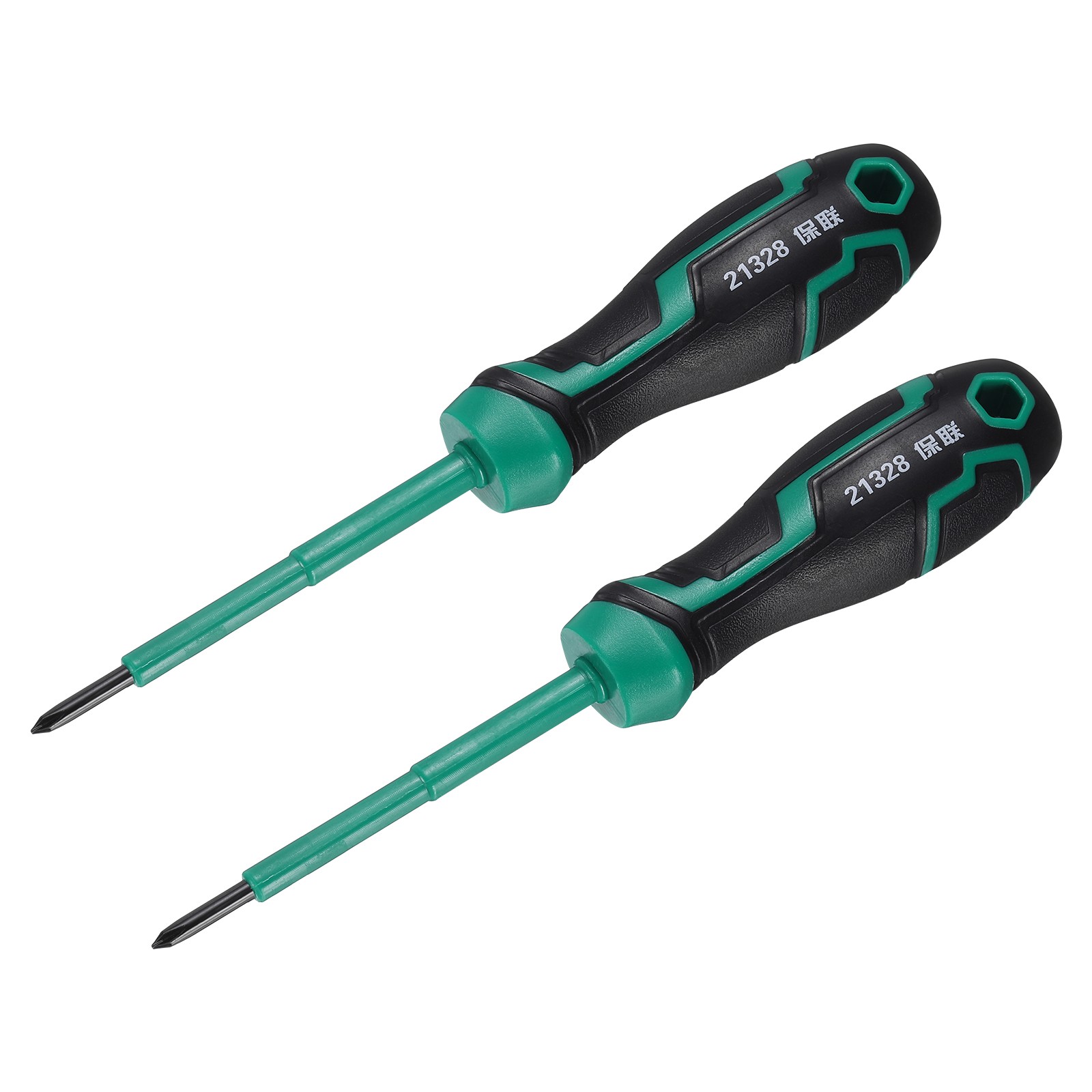 2 Pcs 3x75mm PH0 Magnetic Tip Phillips Screwdriver, Black/Green