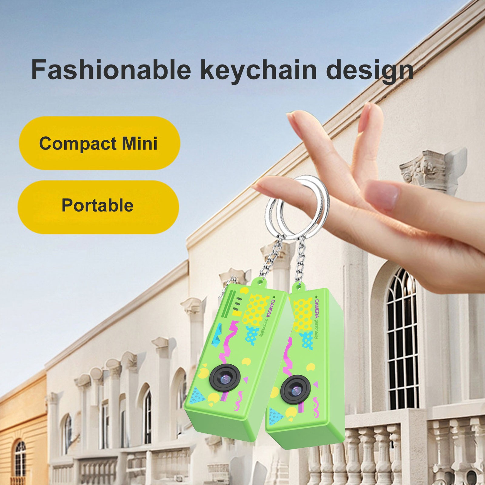 Green Small Digital Camera Keychain 0.96 Inch Screen 1080P Video 5 Retro