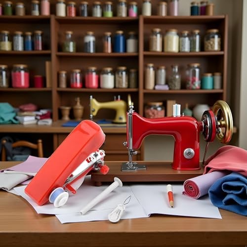 1Set Red Sewing Machine,Handheld Sewings Machine Mini Portable Stitch Manual