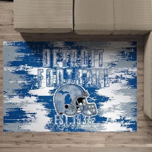 5'x7' Detroit Football Rug Carpet Gift W/ Non-Skid Backing New/Free Hat Included