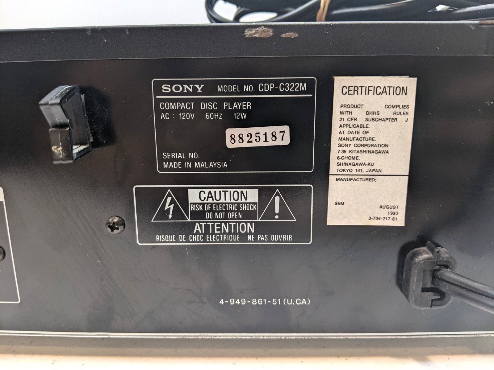 Sony CDP-C322M 5 Disc Carousel CD Player Deck High Density Linear No Remote