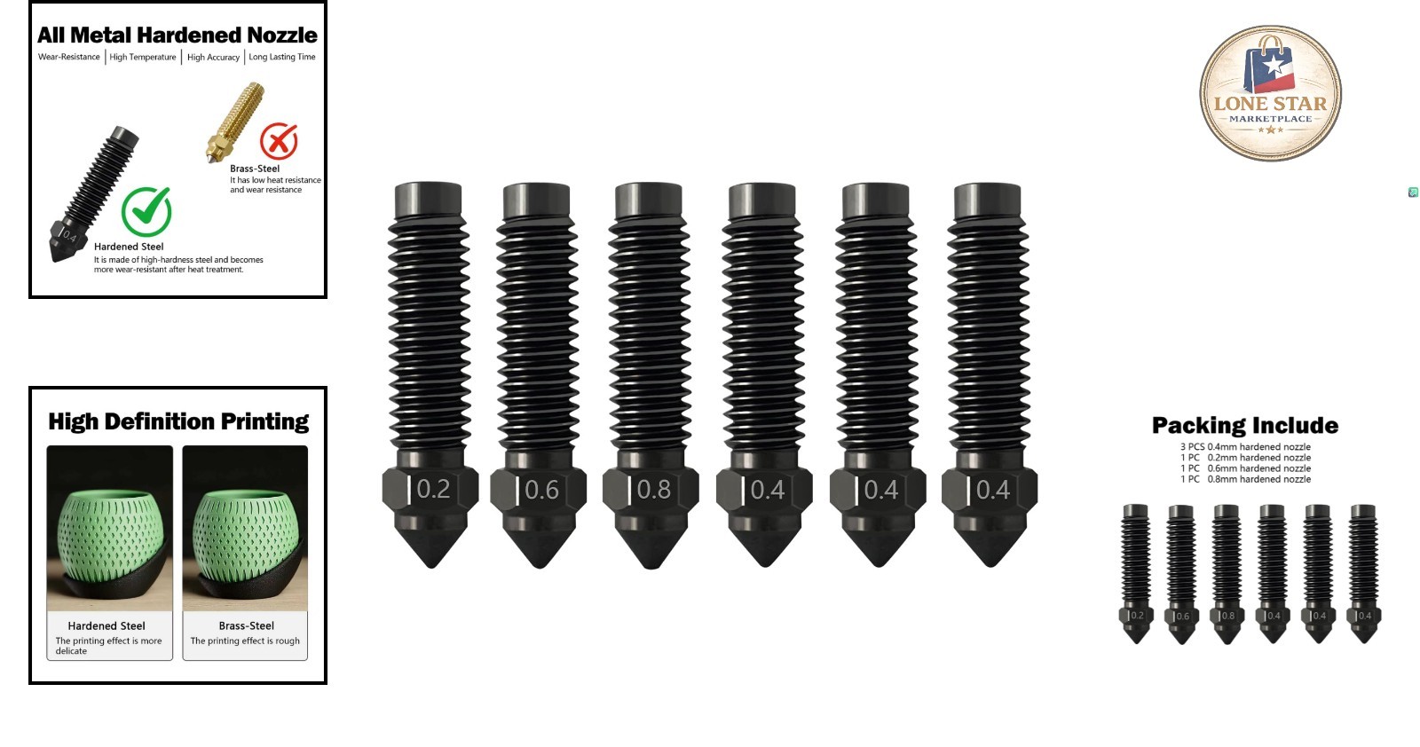 Precision 6PCS Nozzle Set (0.2MM to 0.8MM) for High-Speed Elegoo Printing Needs