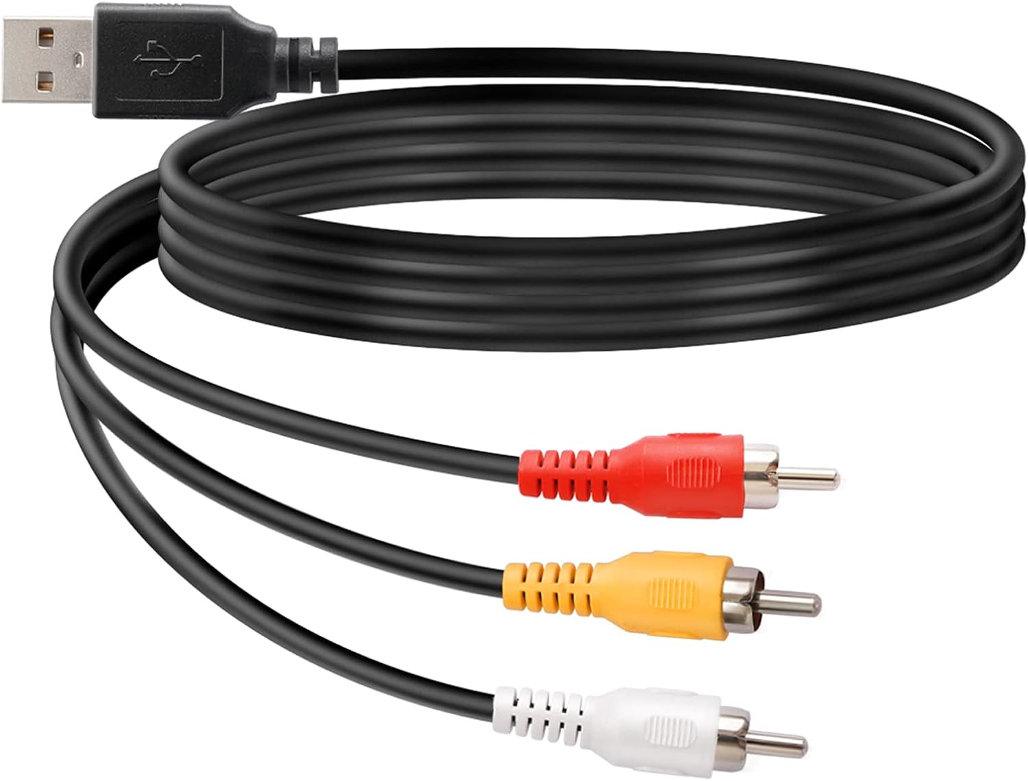 USB to 3RCA Cable, 1.5m USB Male to 3 RCA Male Jack Splitter Audio Video AV Comp