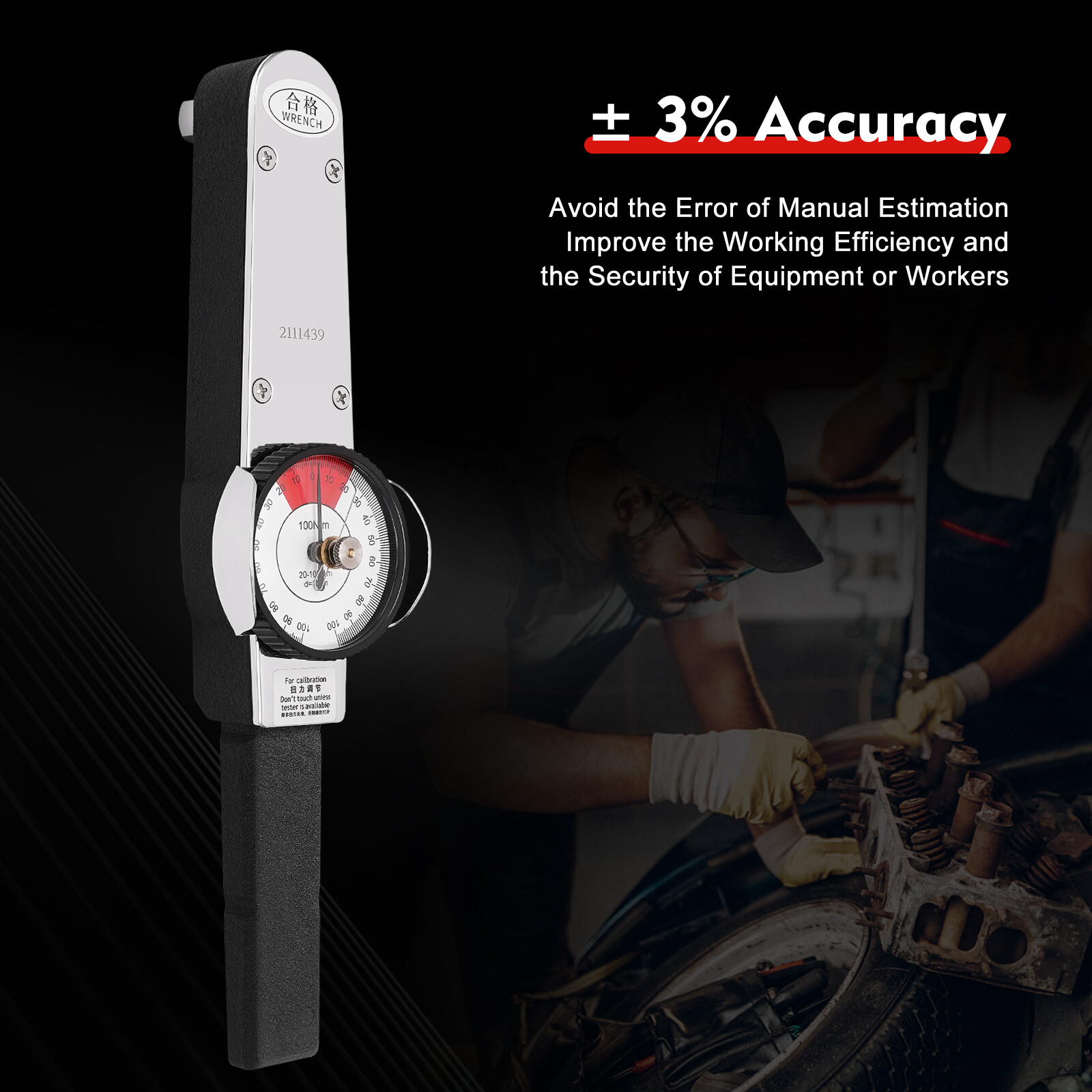 2-dir Dial Indicator Torque Wrench Indicating Torquemeter Torque Testing0-100n.m