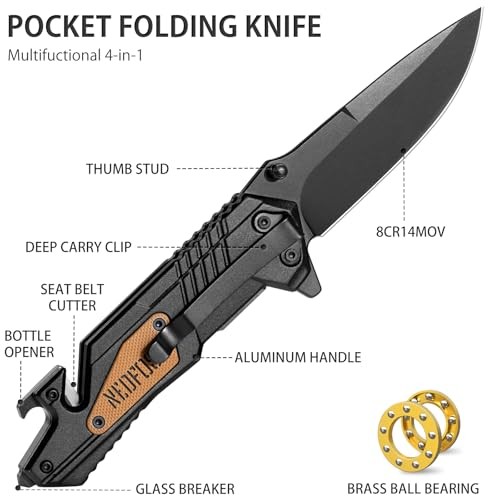 Pocket Knife AK10, 4 in 1 Pocket Tactical knife for Men Women, Hunting