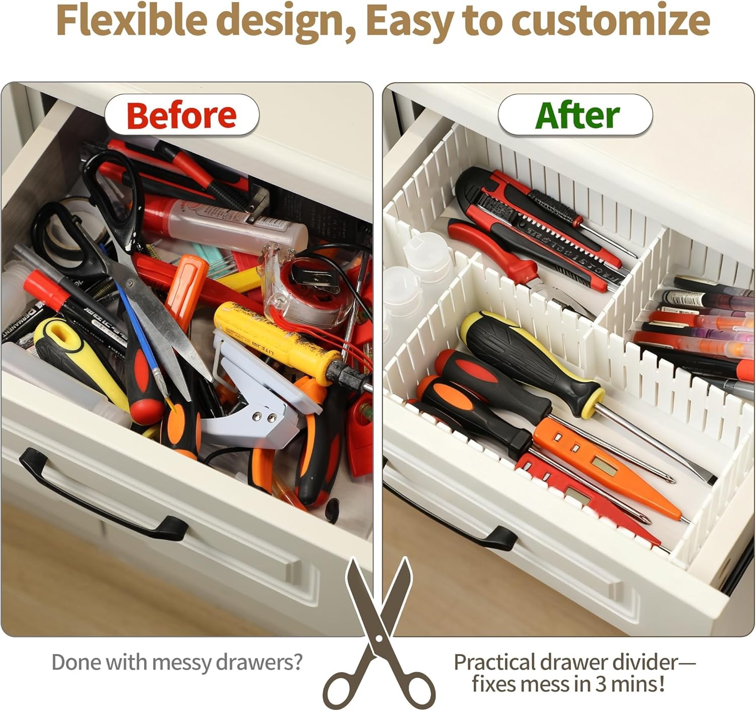 8 Pcs Adjustable DIY Drawer Divider Storage Organizer Separator- White Durable