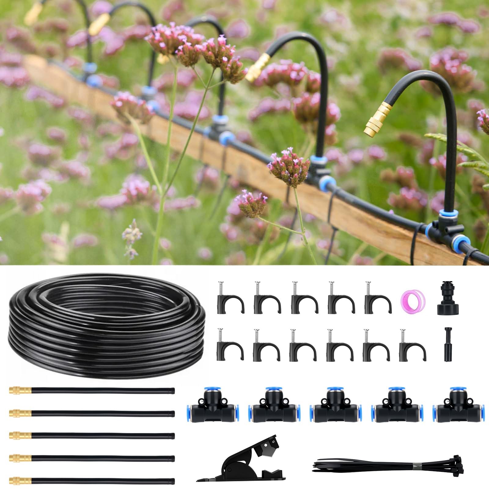 360° Automatic Drip Irrigation Kit - 5/16'' Tubing, Adjustable Universal Spra...