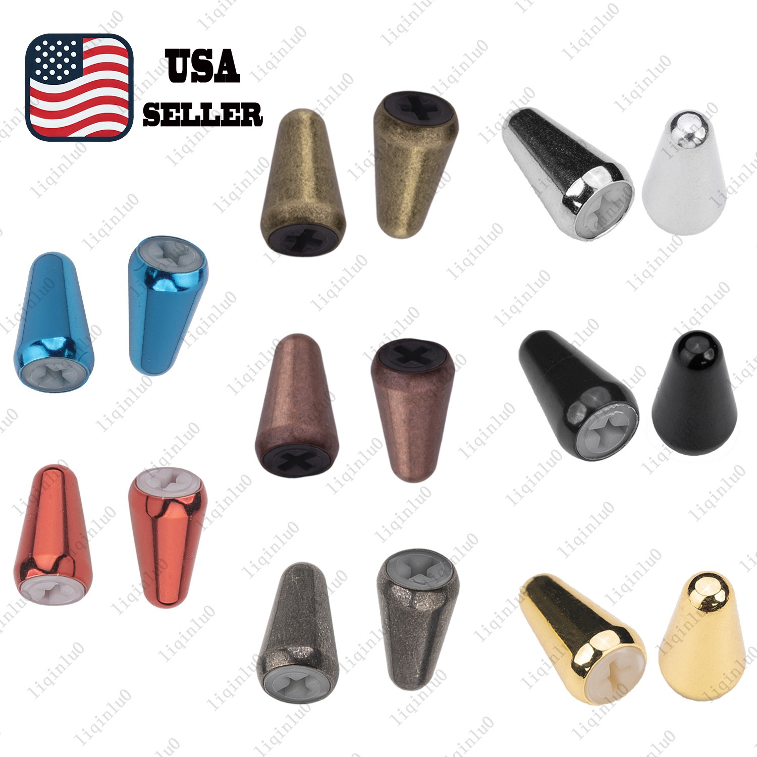 2 Pcs Metal Pickup Switch Tip Knob USA Size Cap For Fender Strat Tele IBANEZ