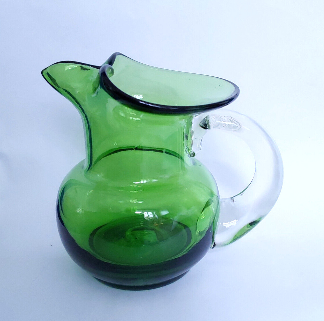 Victorian Green Glass Jug with Clear Handle - VGC