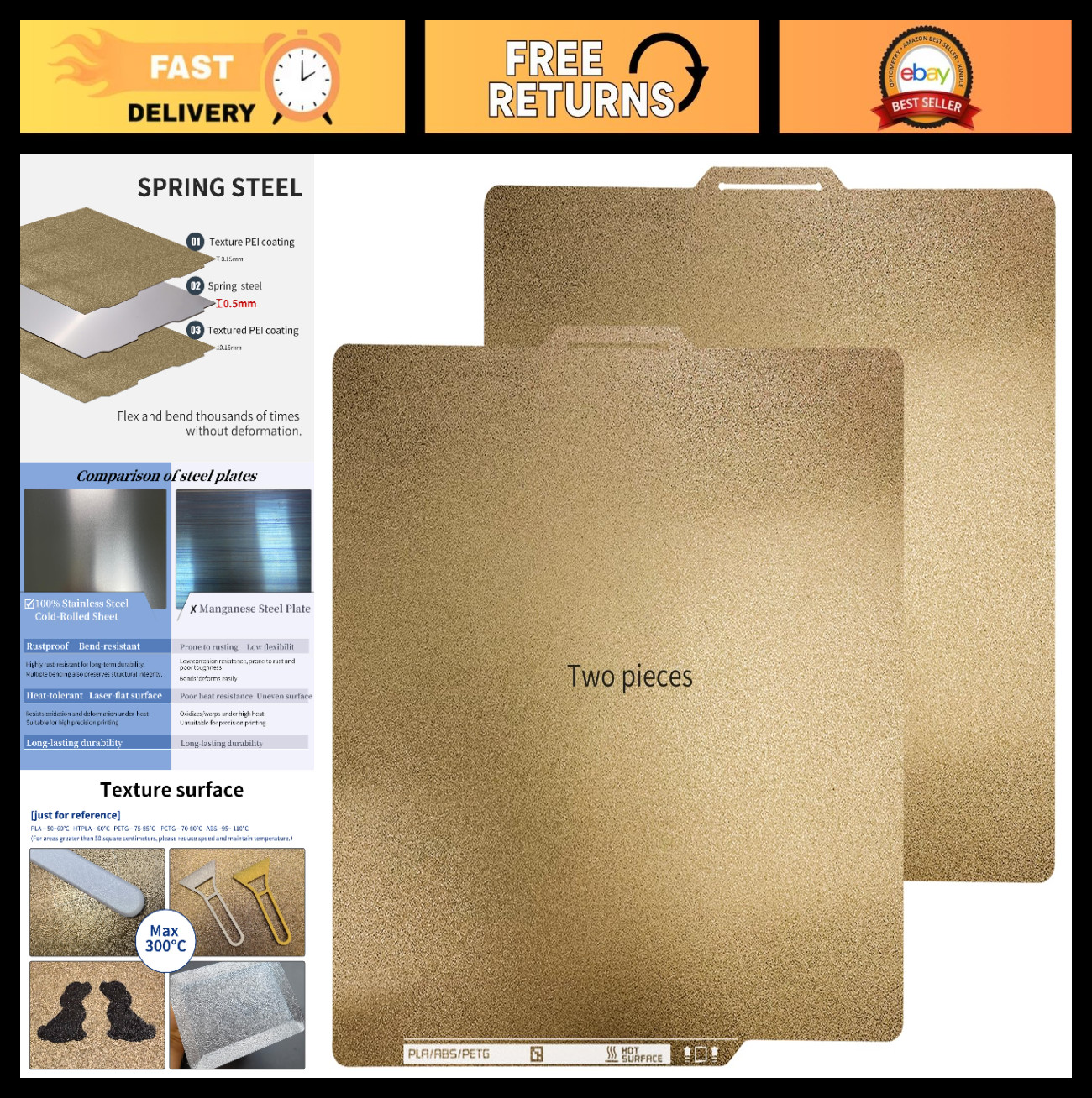 2-Pack PEI Build Plate for Bambu Lab X2D X1 P1P P1S P2S A1 - Flexible Textured S