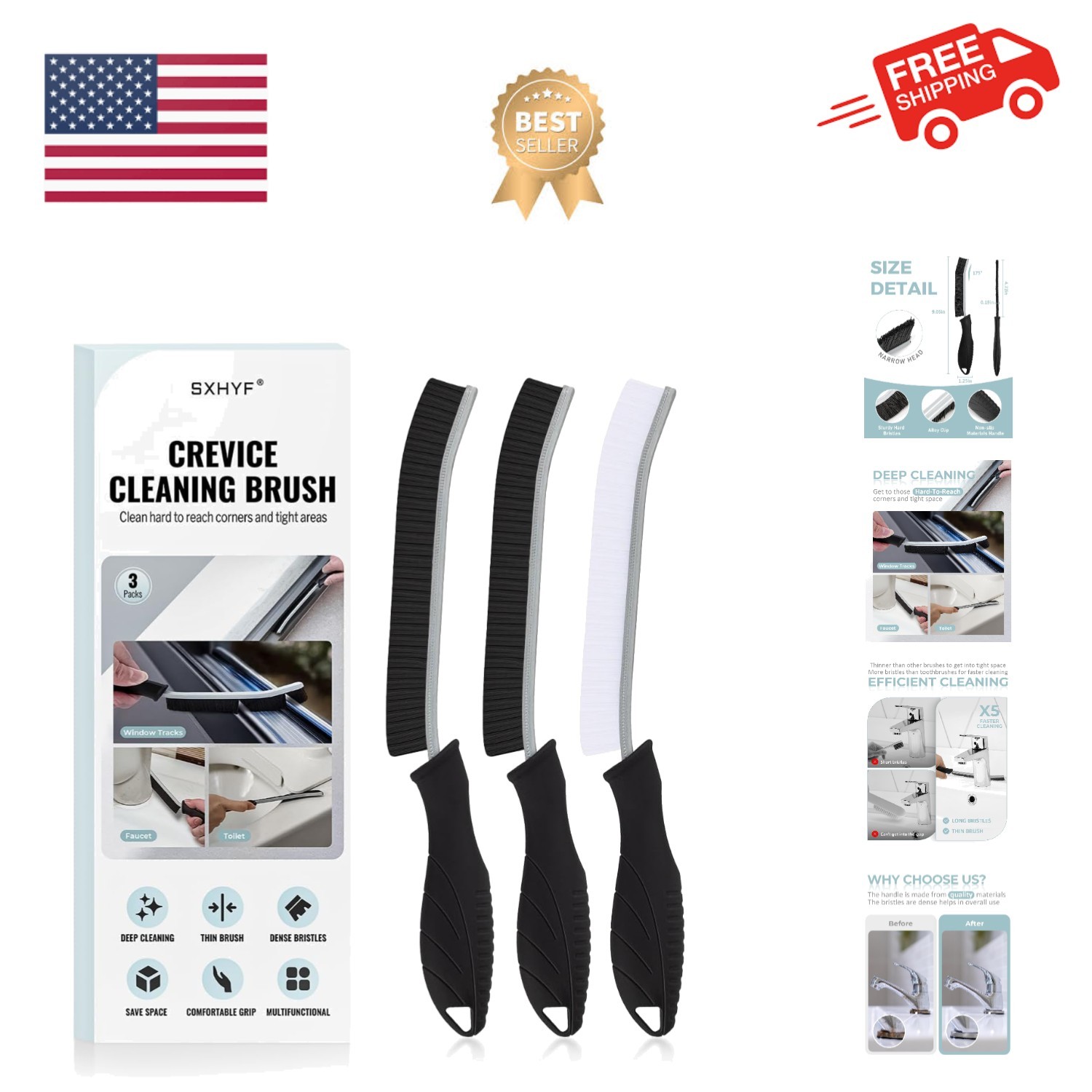 Crevice Cleaning Brush - Grout Scrub Brush, House Cleaning Supplies, Gap Clea...