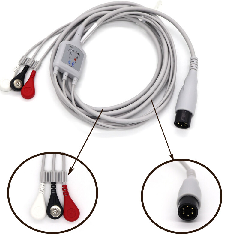3-Lead ECG/EKG Lead Wire Fit For COLIN/CSI/GE MEDICAL/IVY Welch Allyn 6Pin Snap