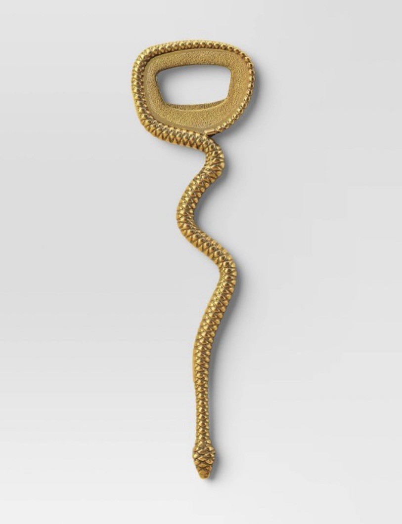 TEXTURED METAL SNAKE DESIGN BOTTLE OPENER Gold Finish UNIQUE BARWARE Halloween