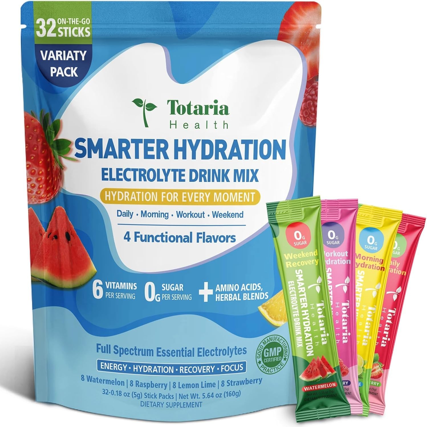 Totaria Sugar-Free Electrolyte Powder Drink Mix, Hydration Variety Packets