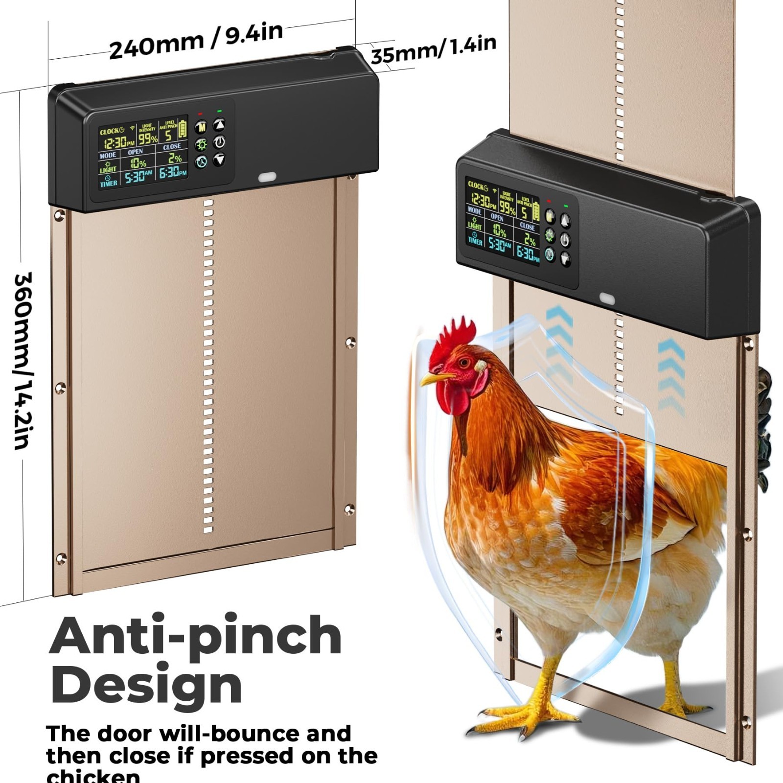 Solar-Powered Automatic Chicken Coop Door with Remote, LCD Display
