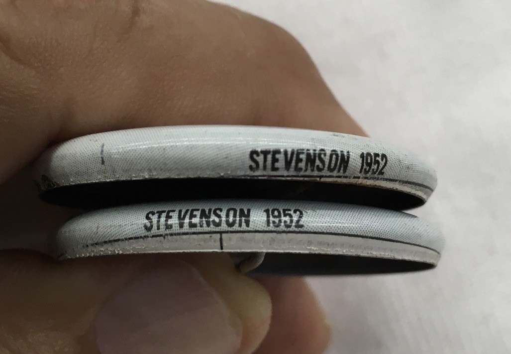 Political Pinback Button, “Stevenson, Sparkman, Kefauver”, 2 Pinbacks,Circa 1972