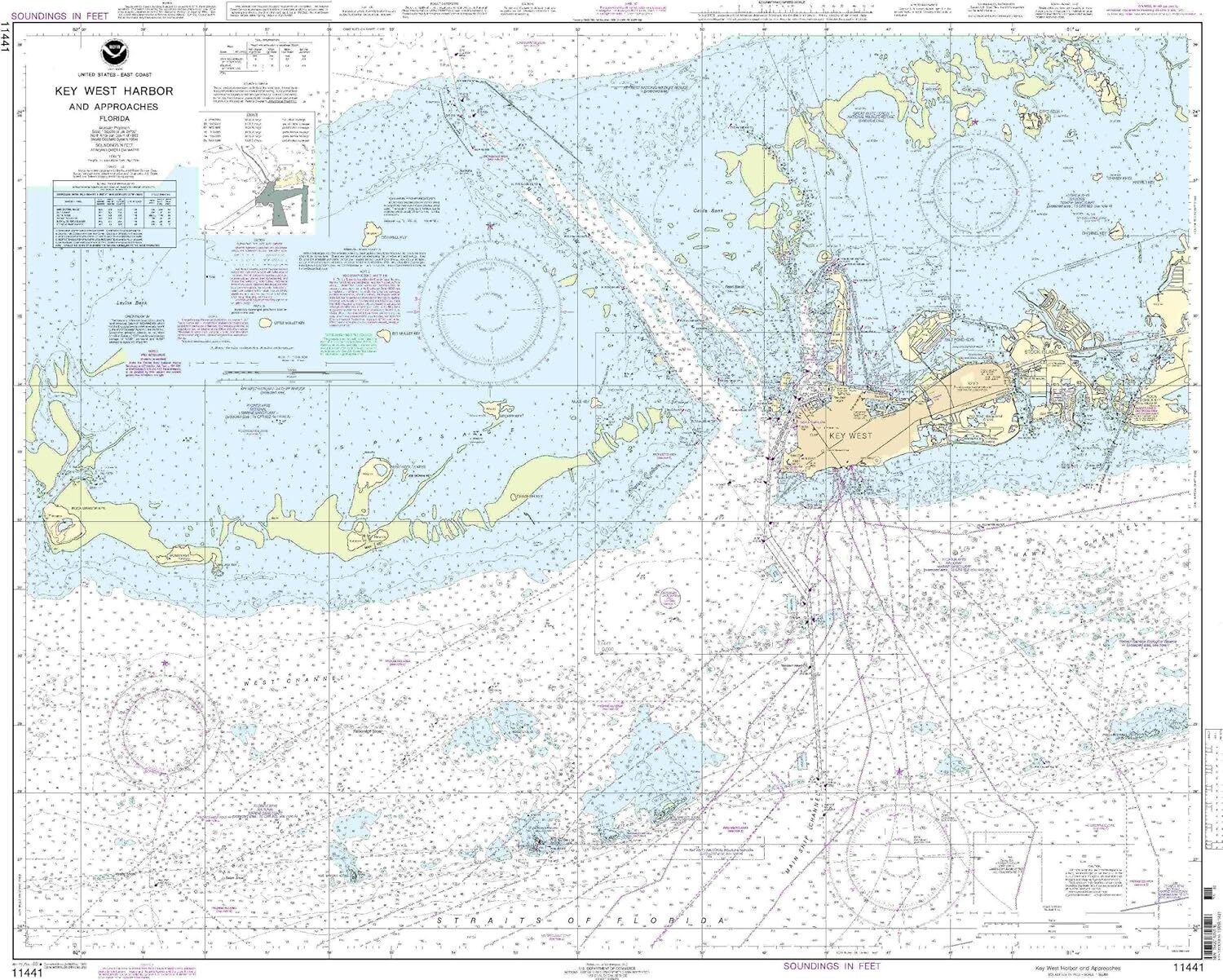 NOAA Key West Harbor and Approaches Chart 11441 42nd Edition Marine Map