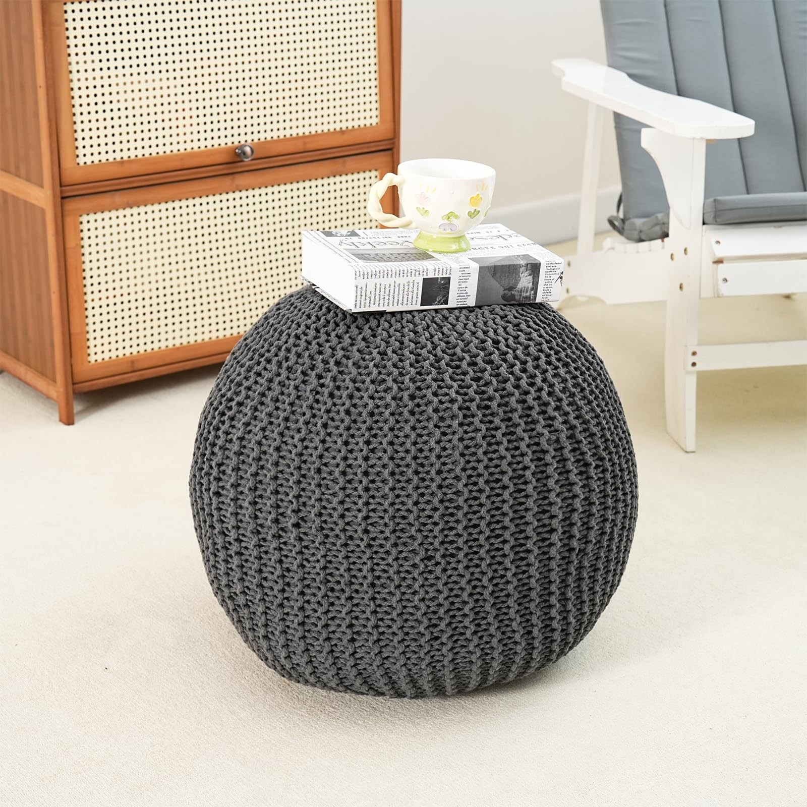 Pouf Ottoman Round Modern Foam Filled Foot Rest Poufs for Living Room Chair D...