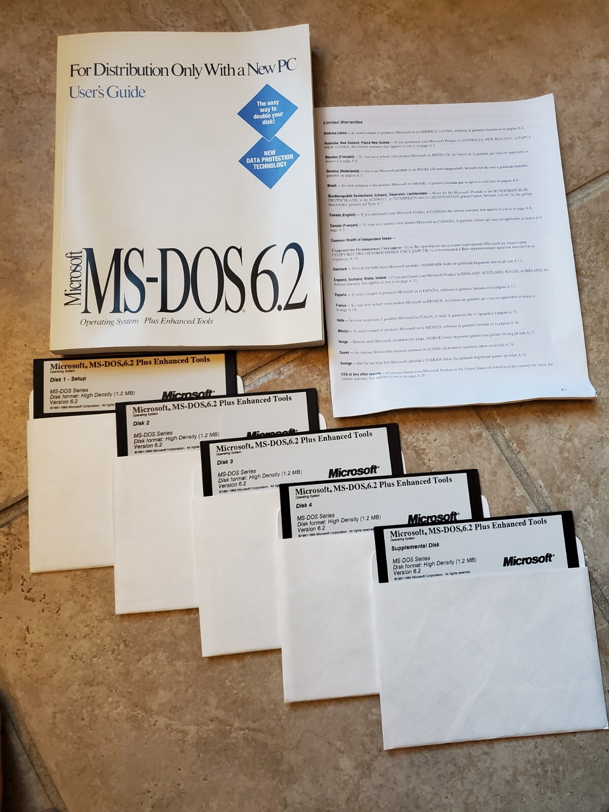 Microsoft MS-DOS 6.2 OS Plus Enhanced Tools 5.25" Floppy Disks w/ User Guide