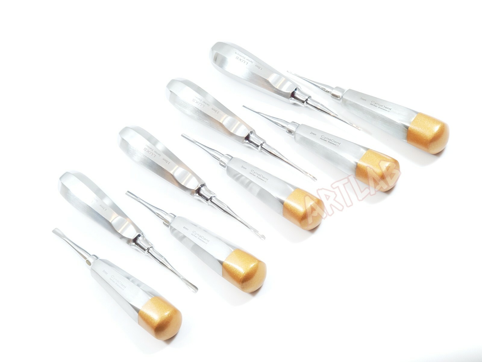 NEW GERMAN 9 PCS STRAIGHT DENTAL SURGERY EXTRACTION LUXATING ELEVATOR (GOLD)