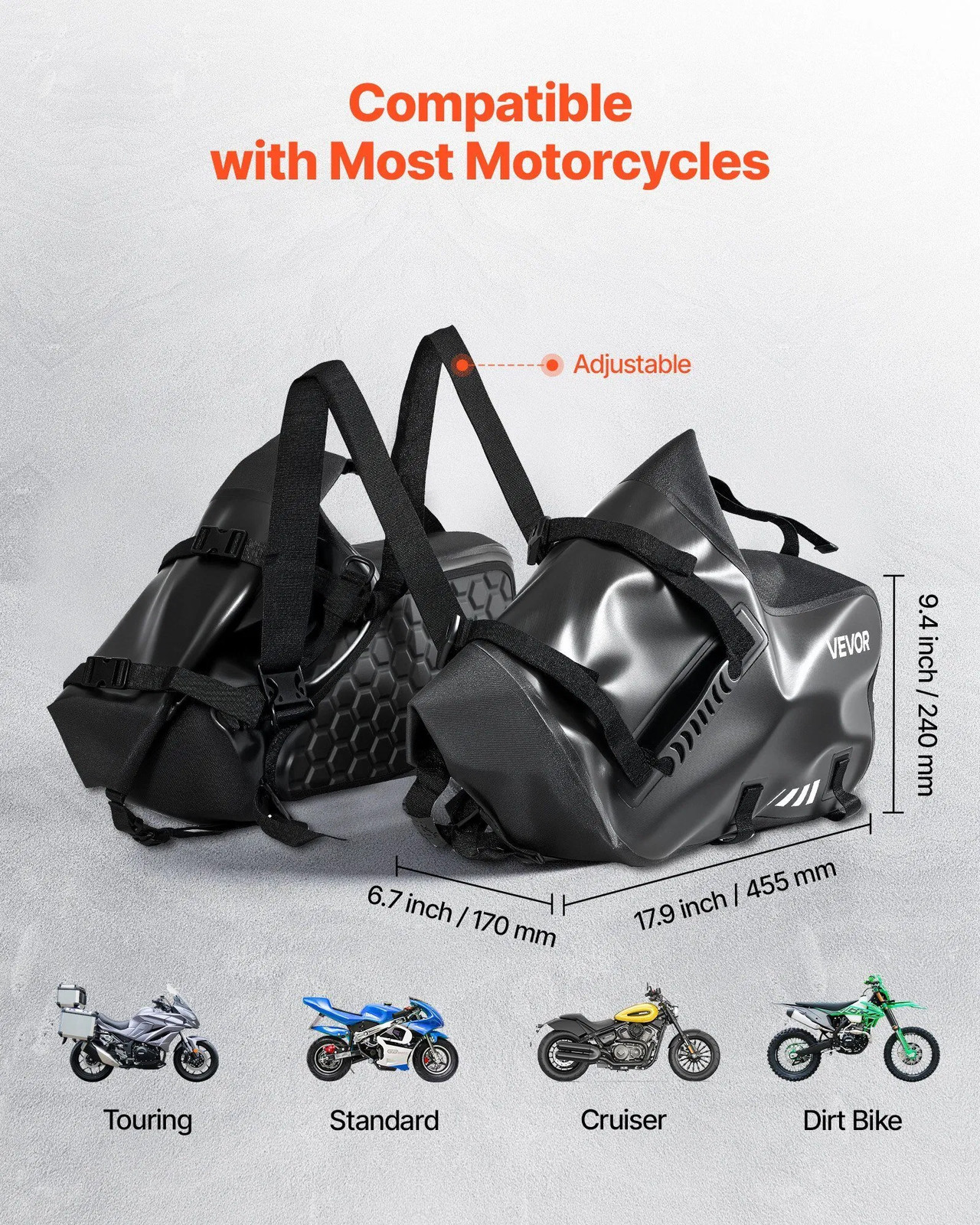 Motorcycle Saddlebags, 28 L (14 L x 2) Large Capacity Side Saddle Bags Compatibl