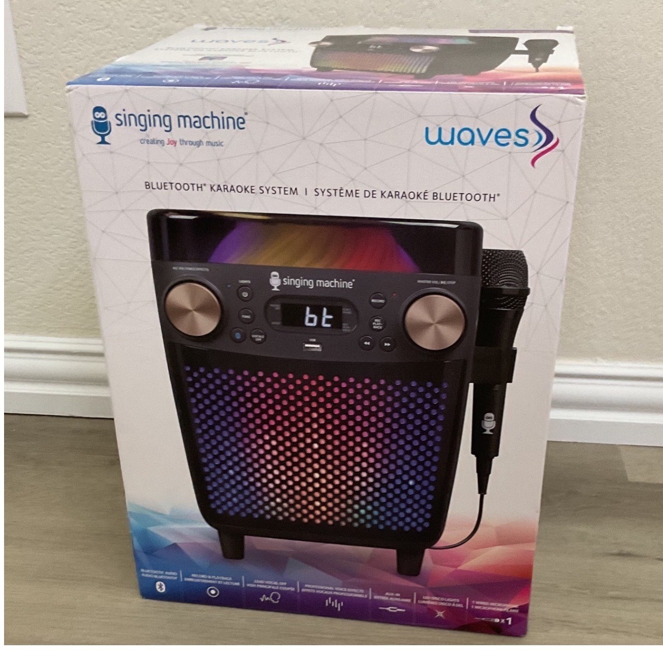 Singing Machine Waves Bluetooth Karaoke System SML693BK Black LED Voice Effects