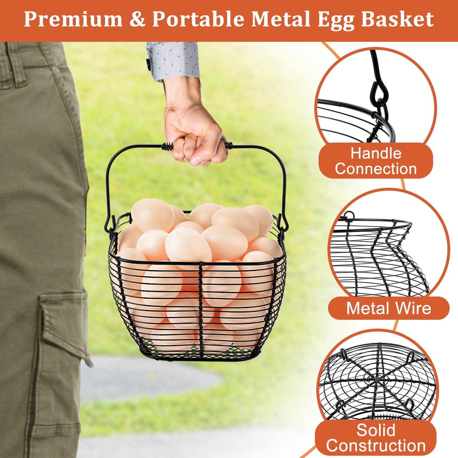 2 PCS 7" Black Square Wire Egg Baskets for Fresh Egg With Handle, Small Metal...
