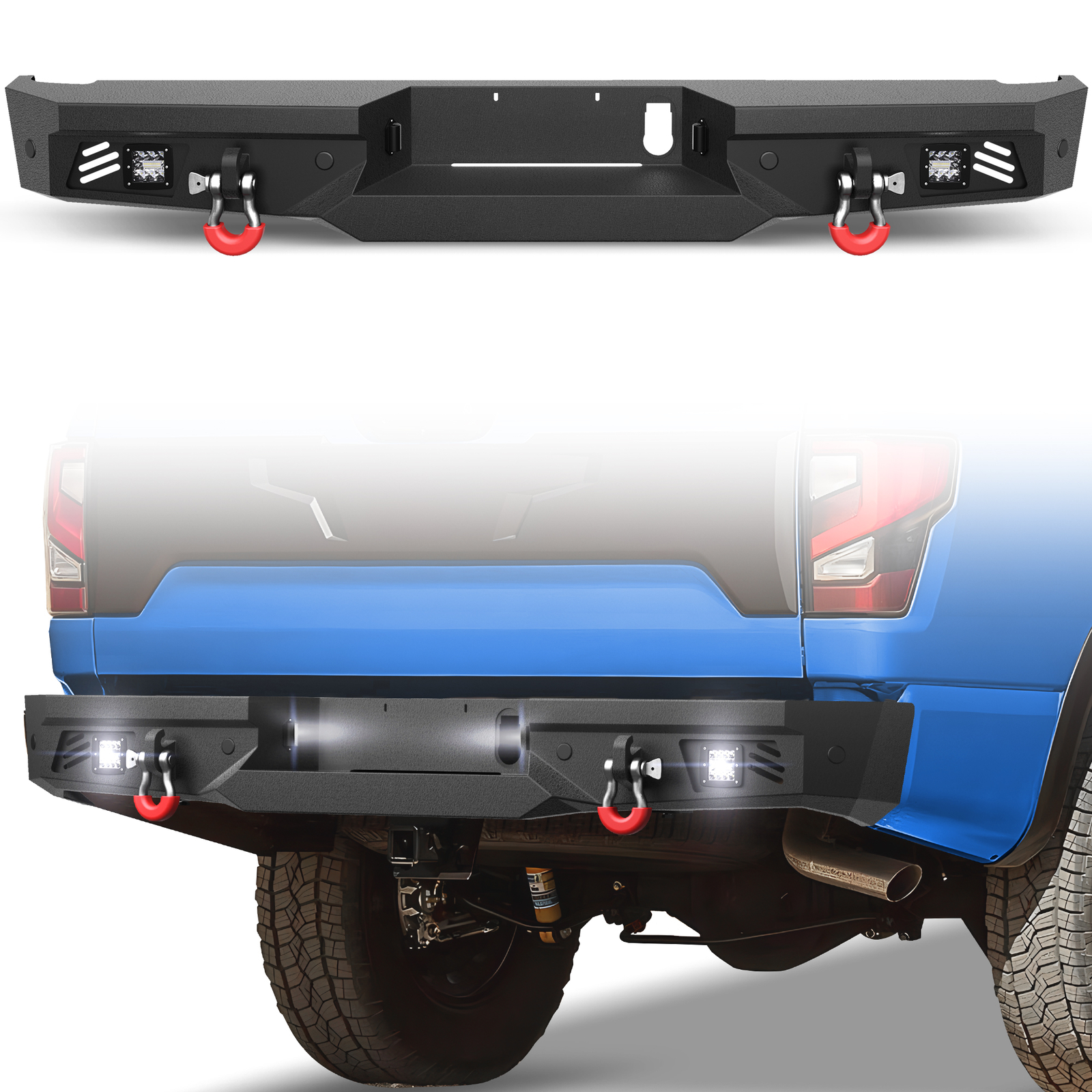 Rear Bumper For Nissan Titan&XD 2016-2024 w/ Sensor Holes & LED lights & D-Rings
