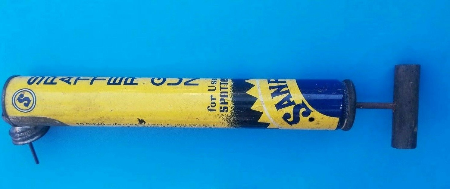 Vintage SANFORD'S SPATTER GUN Metal Litho Art Gun w/Wooden Handle, USA, 12.5" Lg