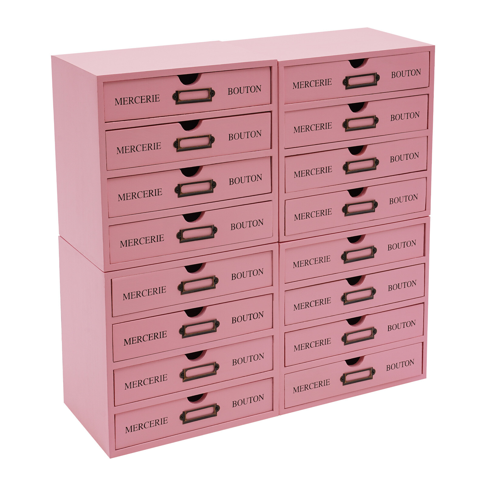 4 Pieces File Storage Box Desktop 16 Drawers Pink Wooden Storage Box